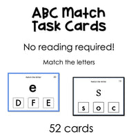 ABC case and font Match task cards for autism and special education