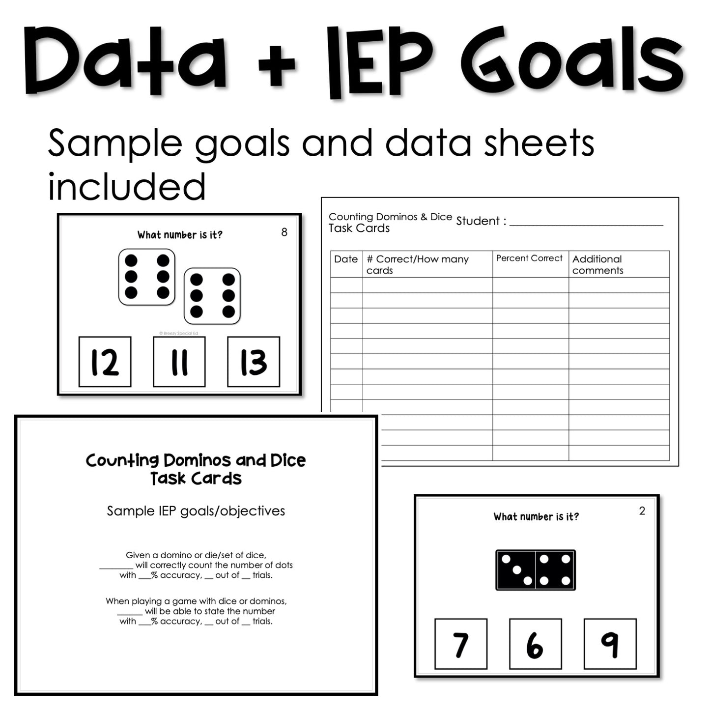 Counting Dominos and Dice task cards for autism and special education