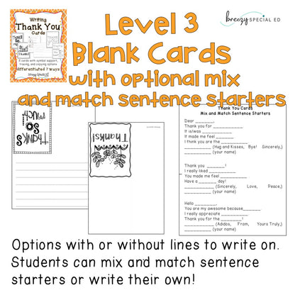 Thank You Cards Differentiated for ALL your Special Education Students