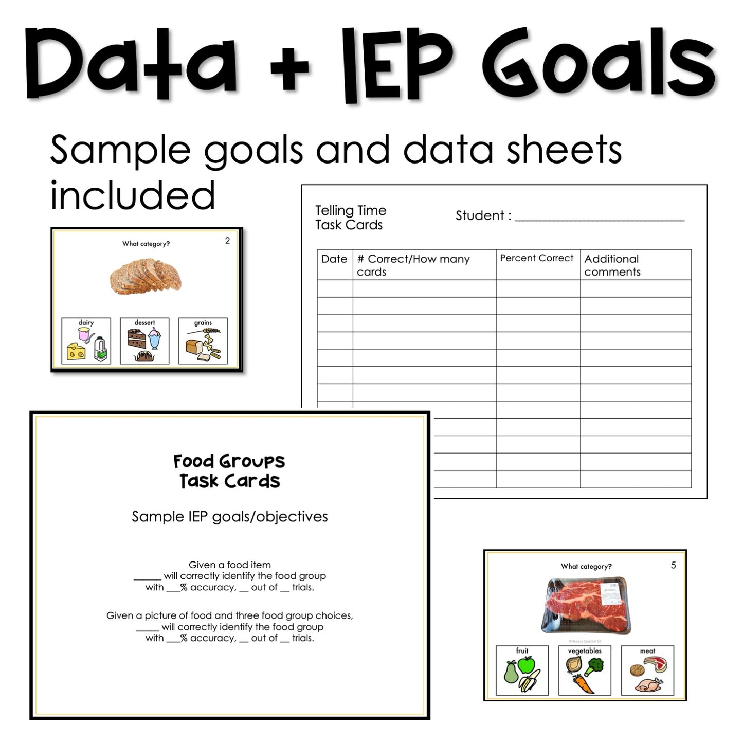 Food Groups Task Cards for autism and special education