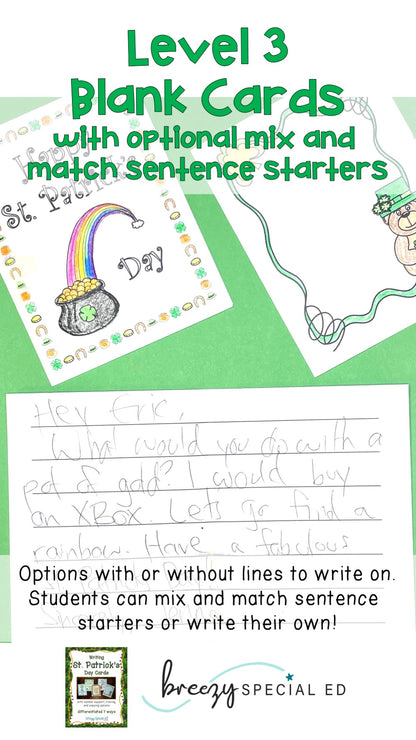 St. Patrick's Day Cards: Differentiated for ALL your Special Education Students