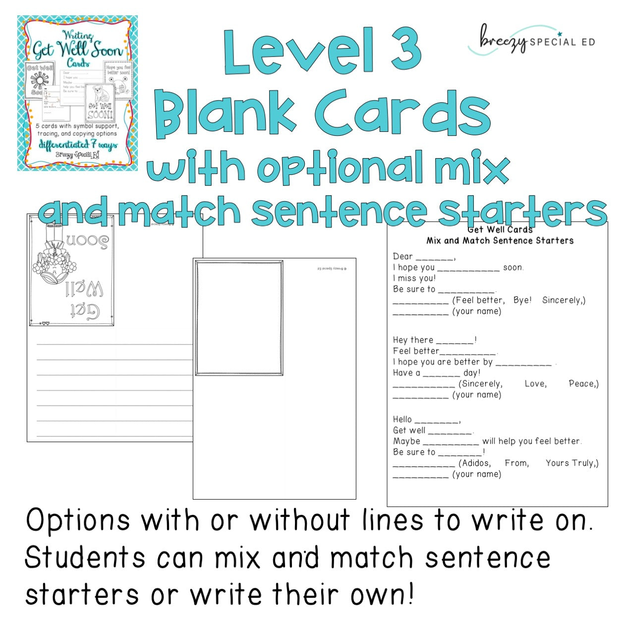 Get Well Soon Cards Differentiated for ALL Special Ed Students