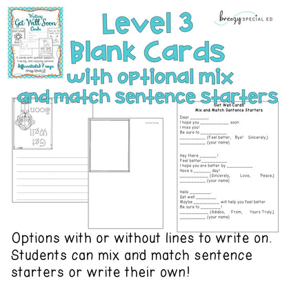 Get Well Soon Cards Differentiated for ALL Special Ed Students