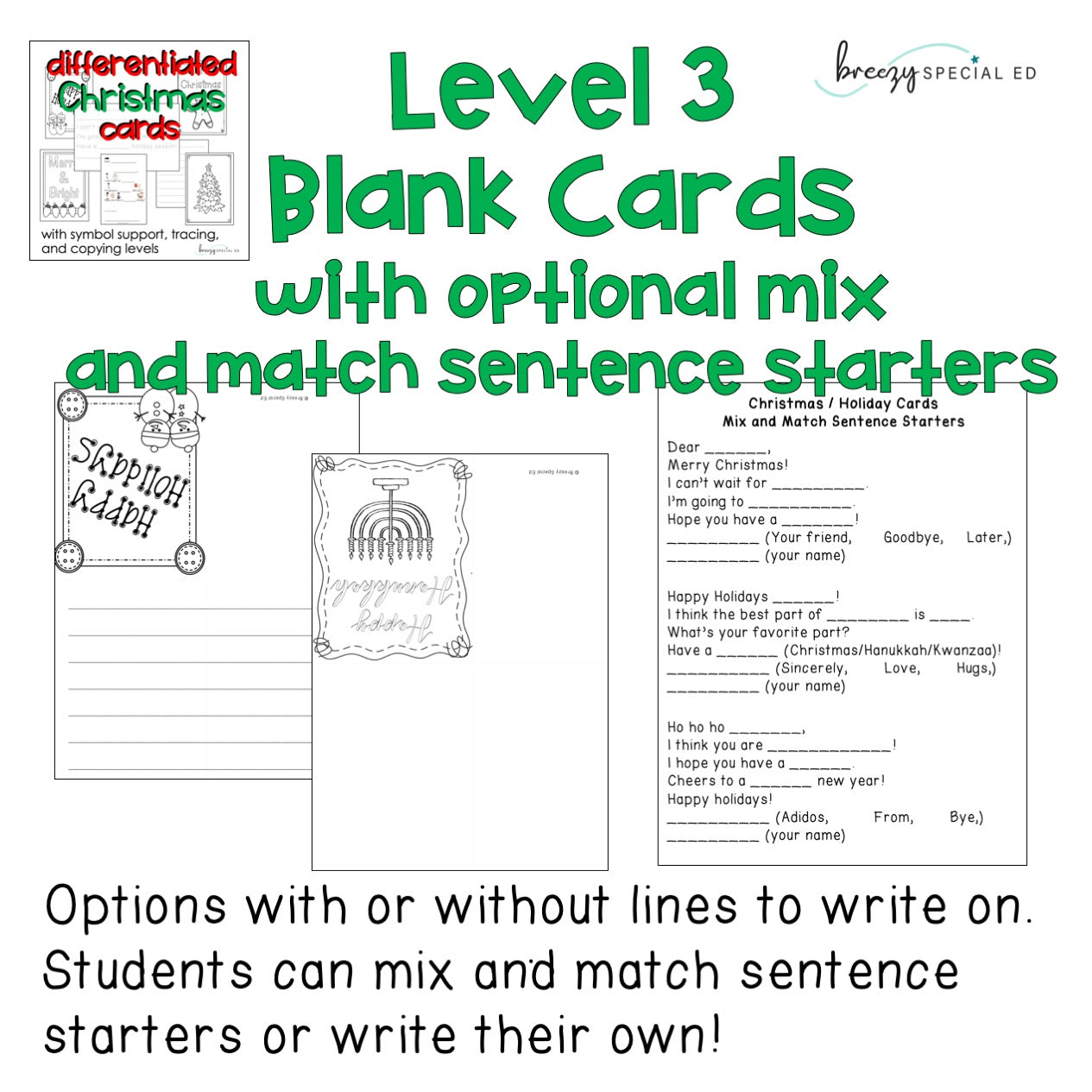 Christmas and Holiday Cards: Differentiated for ALL your Special Ed Students