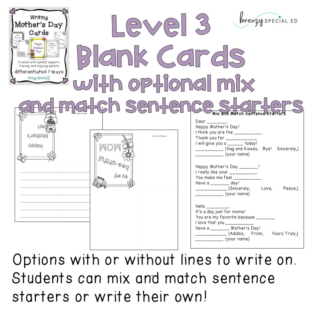 Mother's Day Cards: Differentiated for ALL your Special Ed Students