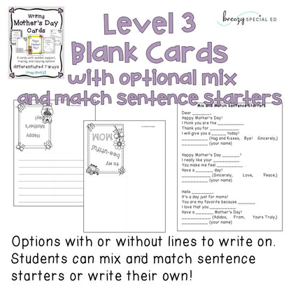 Mother's Day Cards: Differentiated for ALL your Special Ed Students