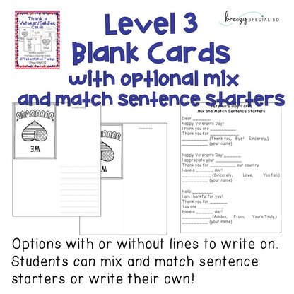 Veterans Day / Soldier Cards: Differentiated for ALL your Special Ed Students