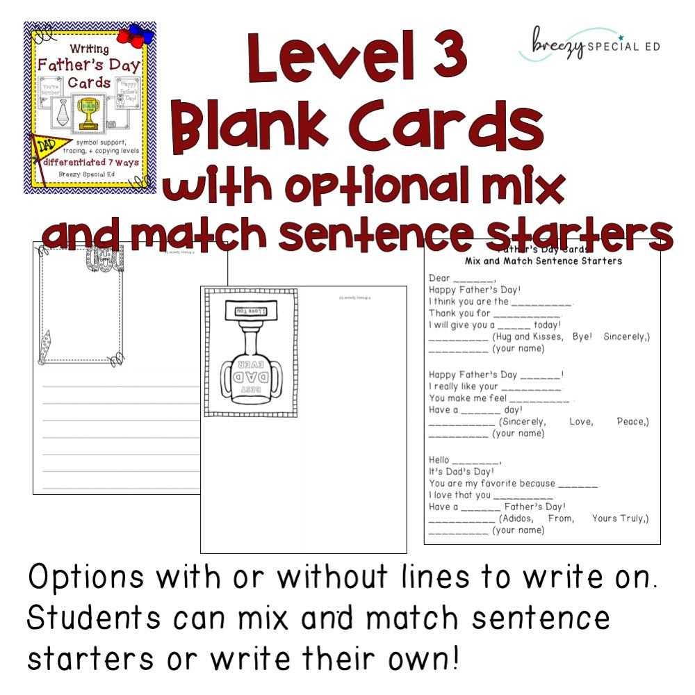 Father's Day Cards: Differentiated for ALL your Special Education Students