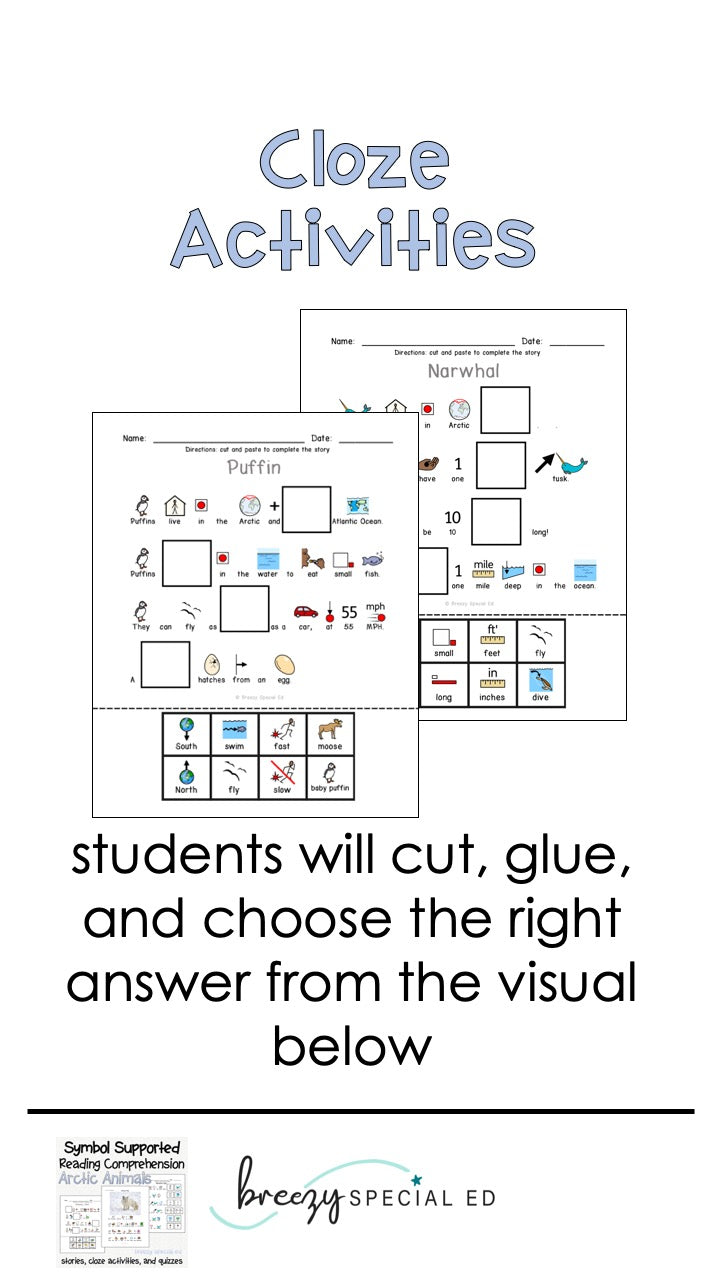 Arctic Animals Symbol Supported Reading Comprehension for Special Ed