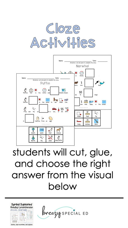 Arctic Animals Symbol Supported Reading Comprehension for Special Ed