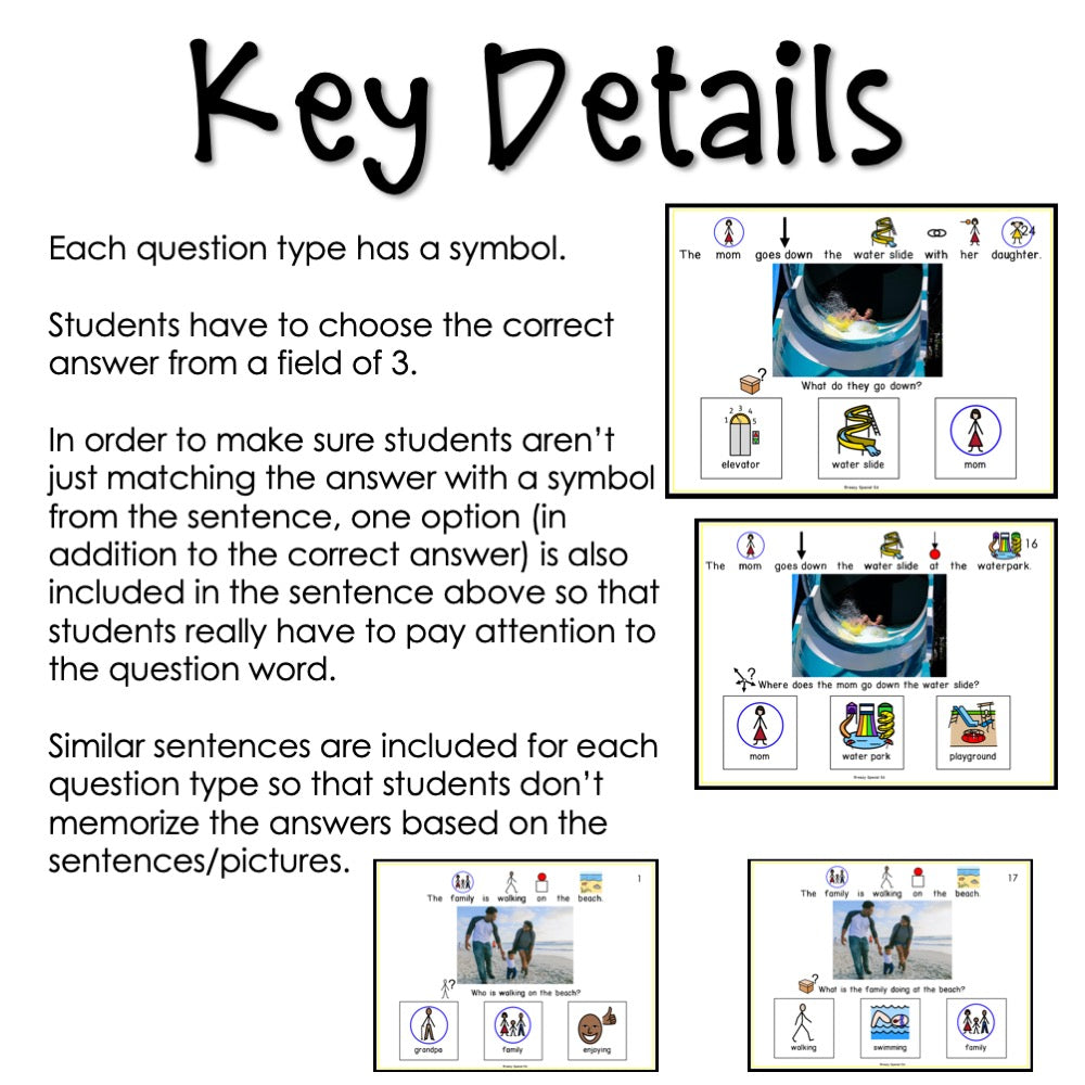 WH Questions Summer task cards for autism and special education