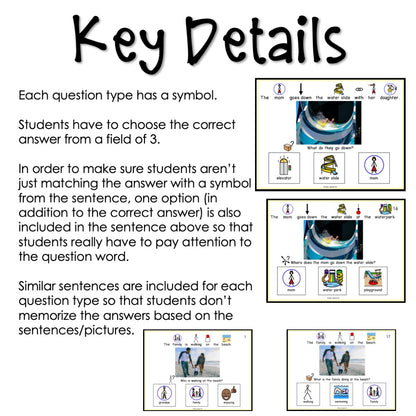 WH Questions Summer task cards for autism and special education