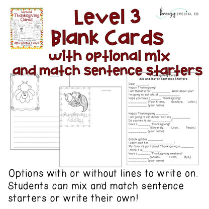 Thanksgiving Cards: Differentiated for ALL your Special Ed Students