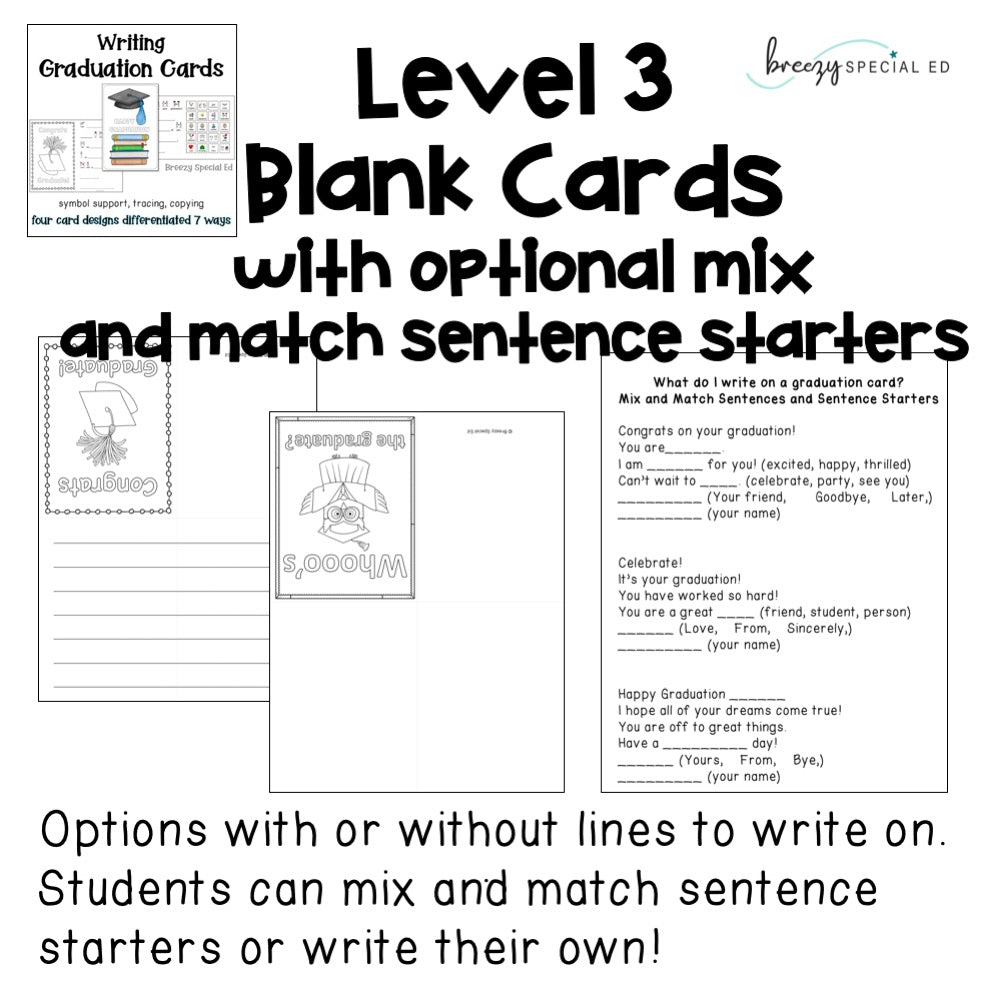 Graduation Cards Differentiated for ALL your Special Education Students