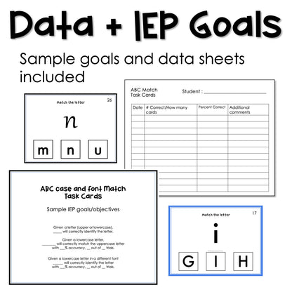 ABC case and font Match task cards for autism and special education