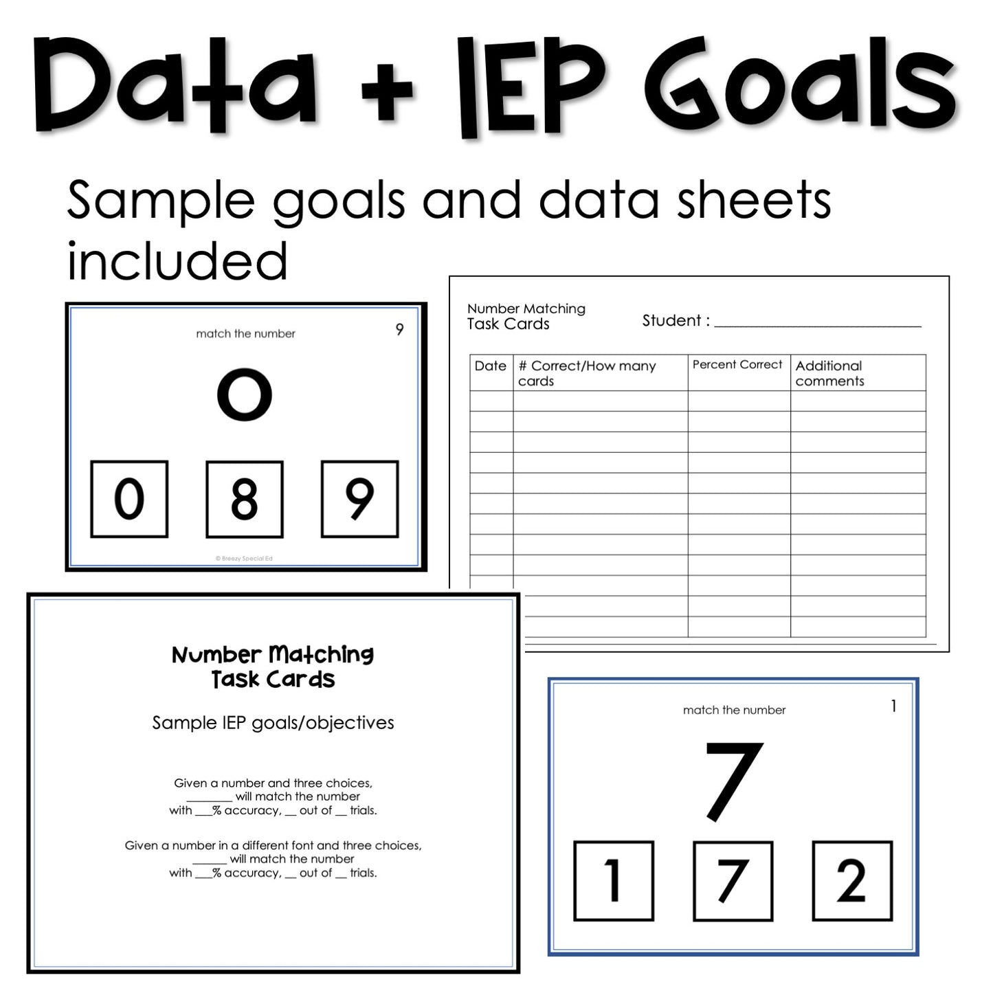 Number Matching task cards for autism and special education