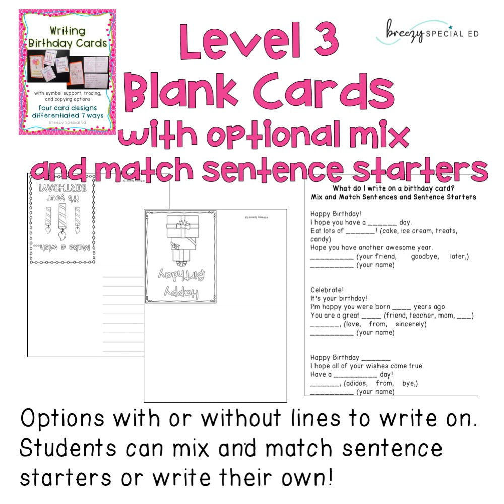 Write a Birthday Card Differentiated for ALL your Special Education Students