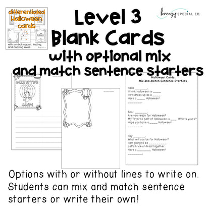 Halloween Cards: Differentiated for ALL your Students (special education)