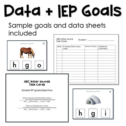 ABC initial sounds task cards for autism and special education