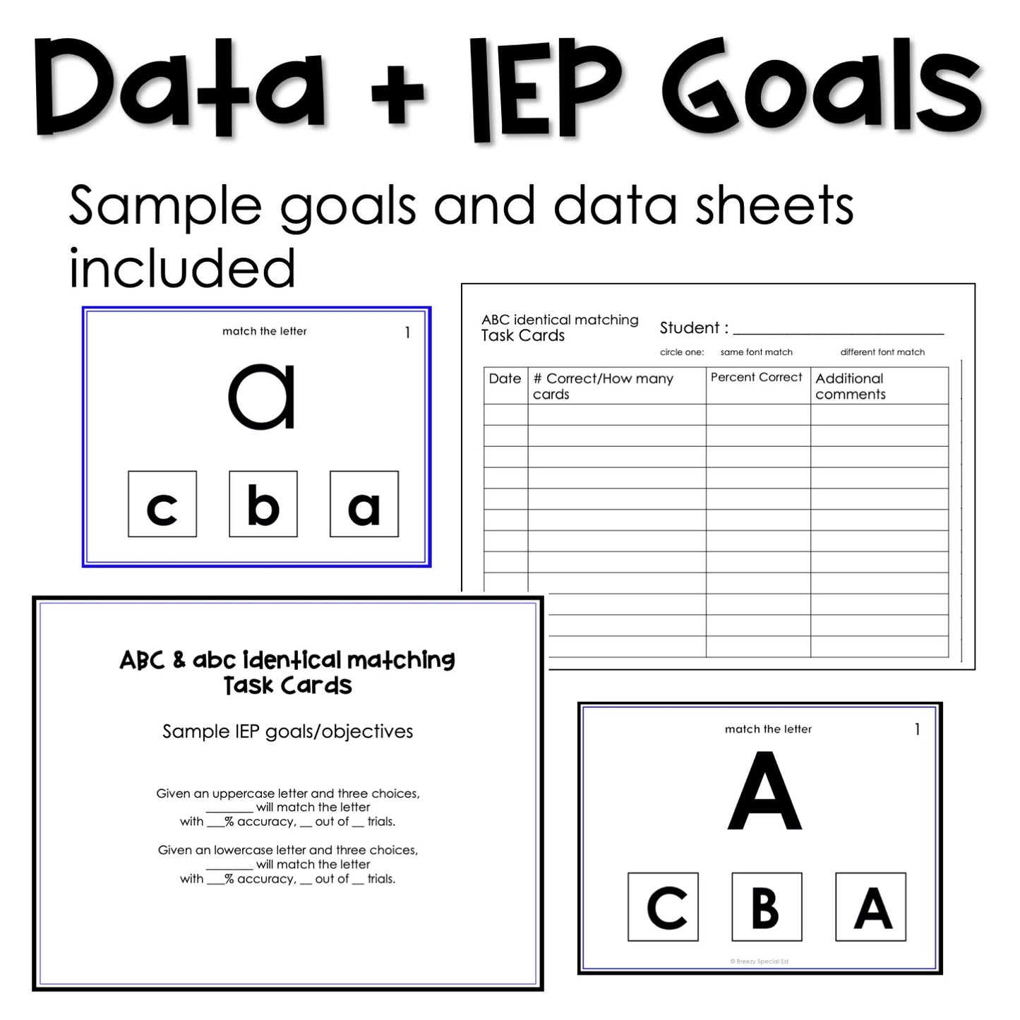 ABC & abc identical matching task cards for autism and special education