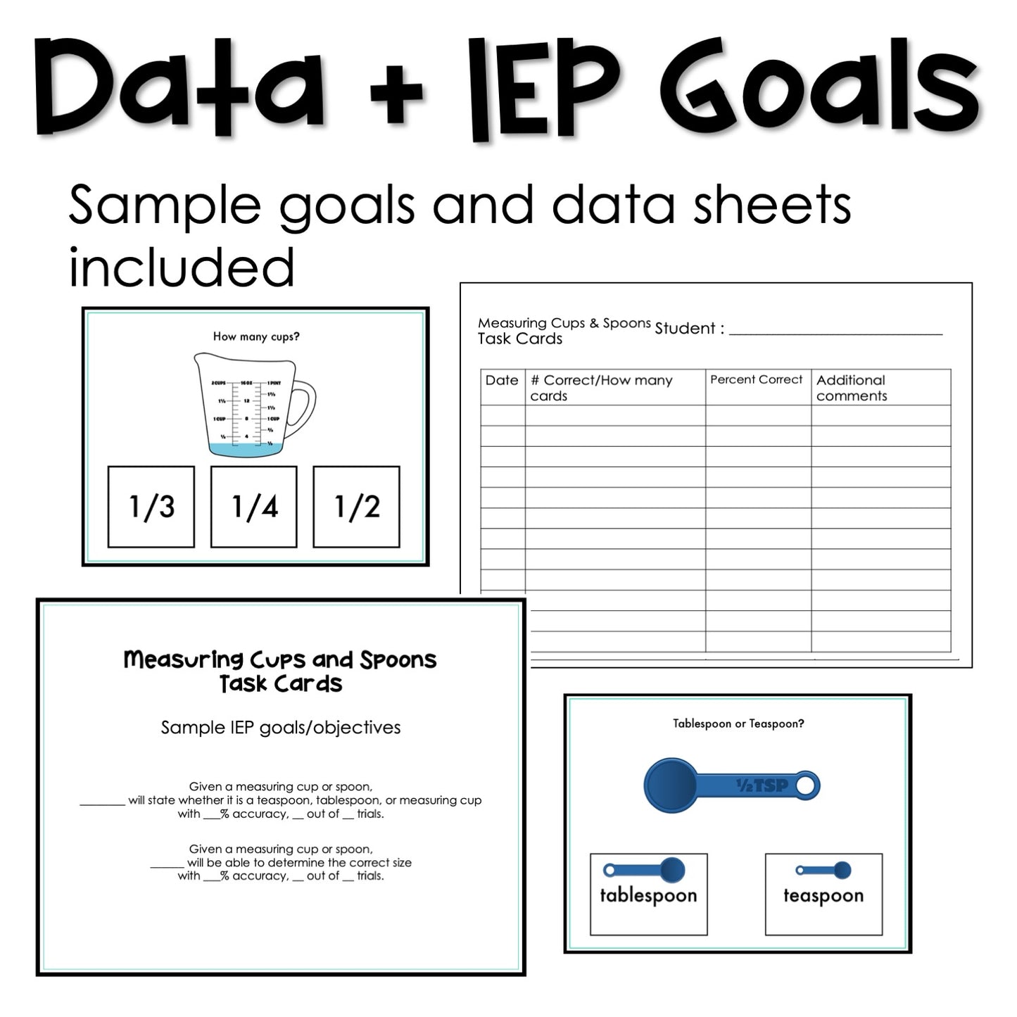 Measuring cups and spoons task cards for autism and special education