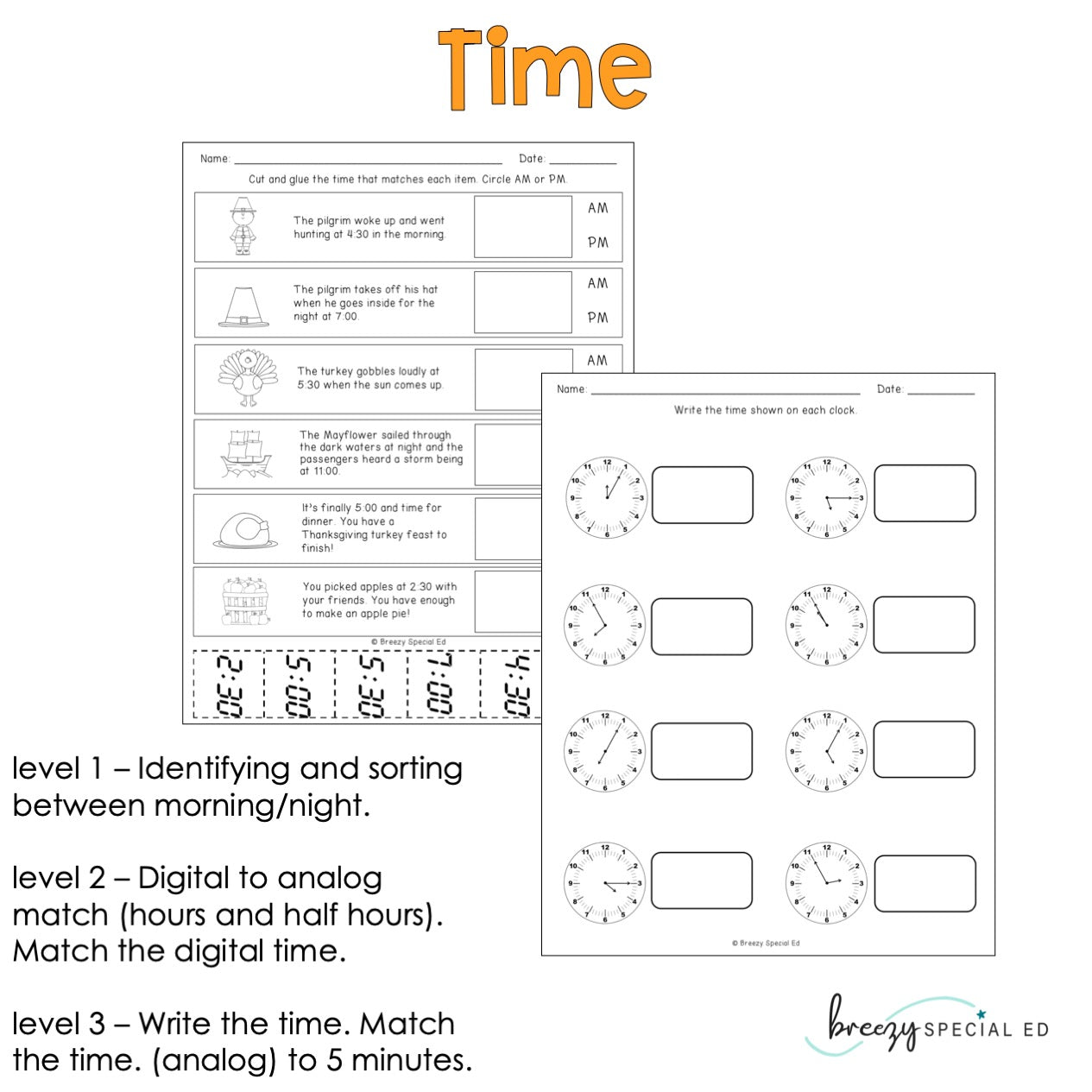 Differentiated Life Skill Math Pack: Thanksgiving (special education)