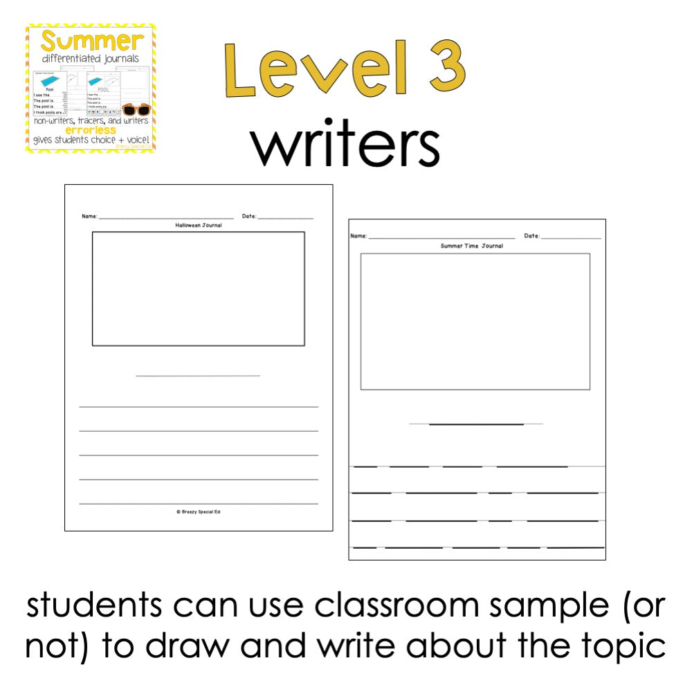 Summer Errorless Writing Journals for Autism and Special Education