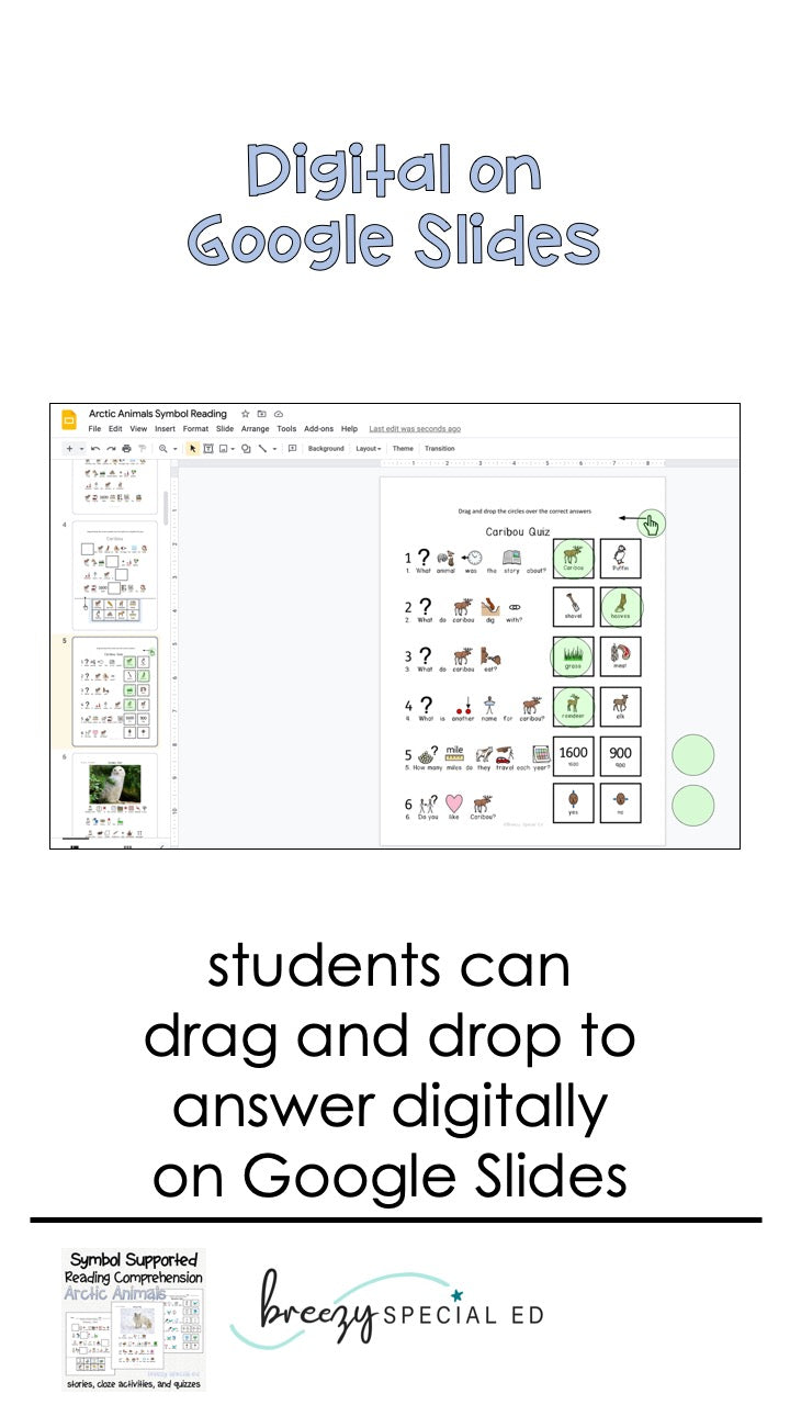 Arctic Animals Symbol Supported Reading Comprehension for Special Ed
