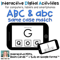 Digital ⋅ ABC abc identical matching ⋅ Interactive PDF, Boom Cards, and Quiz
