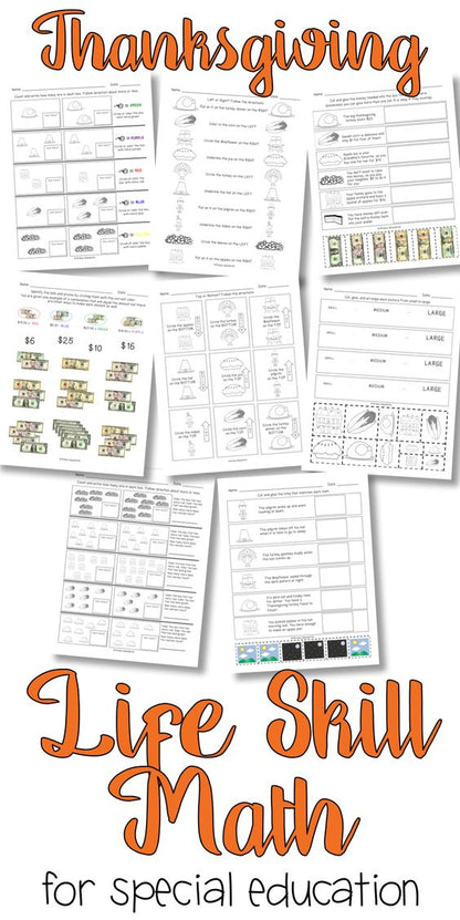 Differentiated Life Skill Math Pack: Thanksgiving (special education)