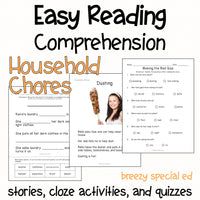 Household Chores - Easy Reading Comprehension for Special Education