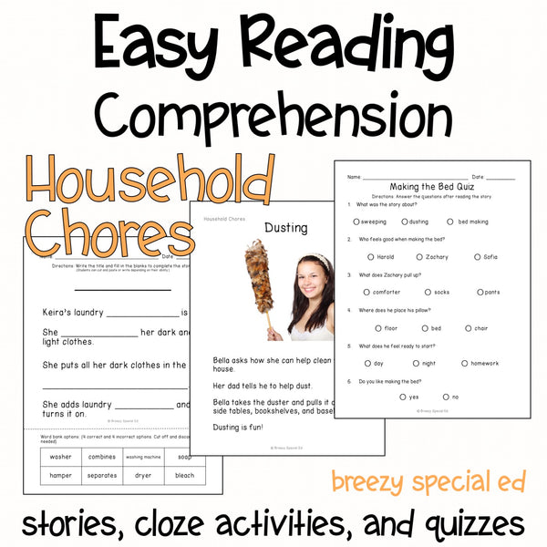 Household Chores - Easy Reading Comprehension for Special Education