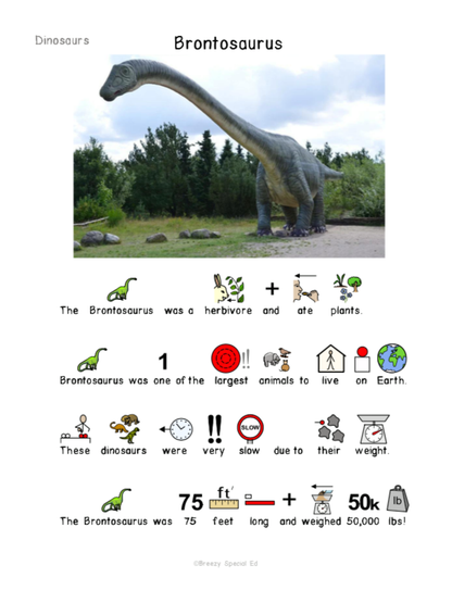 Dinosaur AAC special education reading comprehension