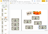 Google Slides next dollar up activity: Student drags over five dollars to pay for the oranges that cost $4.92 
