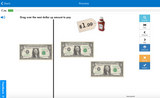 Boom Card activity - student drags two dollars over to pay for the ketchup which costs $1.99