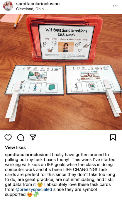 WH Questions Emotions and Feelings task cards for autism and special education