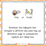Trick or Treat social story and communication bracelets for special education