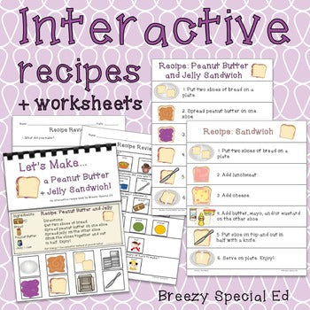 Visual Recipes for Peanut Butter and Jelly Sandwich and more! Special Education