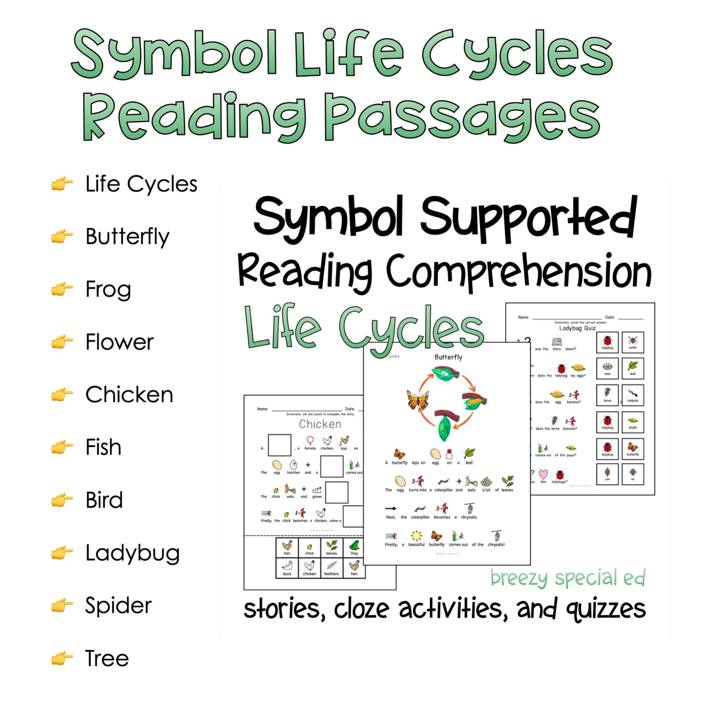 Life Cycles Symbol Supported Reading Comprehension for Special Ed