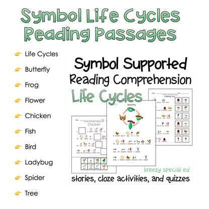Life Cycles Symbol Supported Reading Comprehension for Special Ed