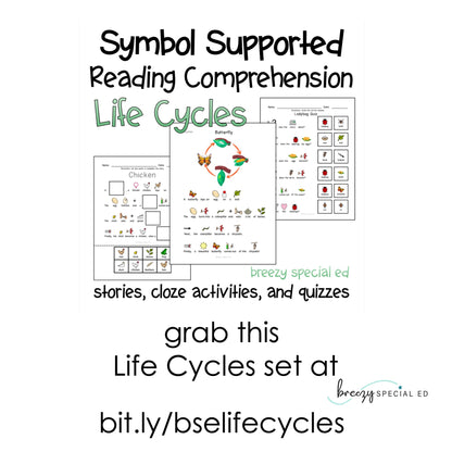 Life Cycles Symbol Supported Reading Comprehension for Special Ed