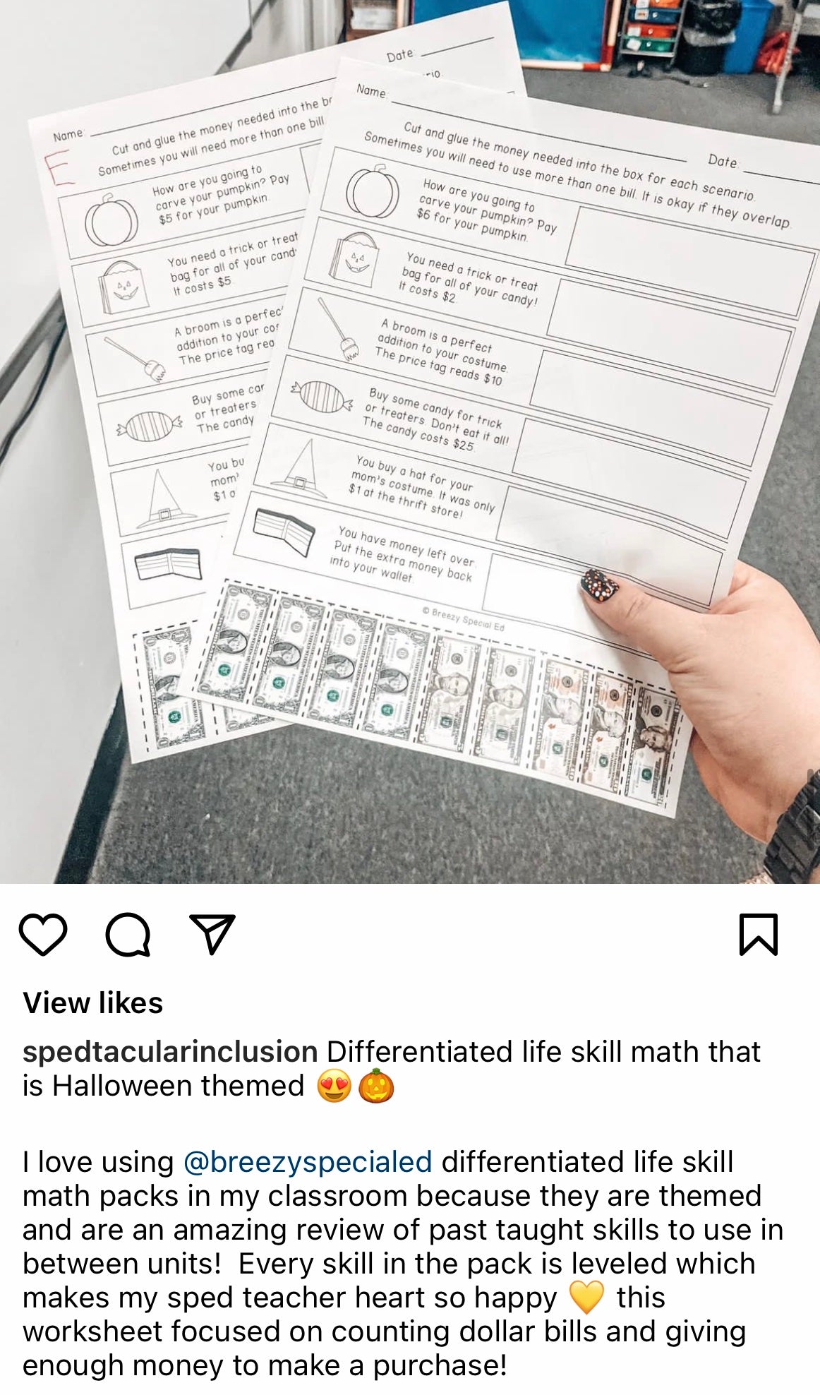 Differentiated Life Skill Math Pack: Halloween Themed (special education)