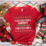 Red Christmas tshirt with an ugly sweater design with PCS symbols
