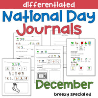 National Days December Differentiated Journals for special education