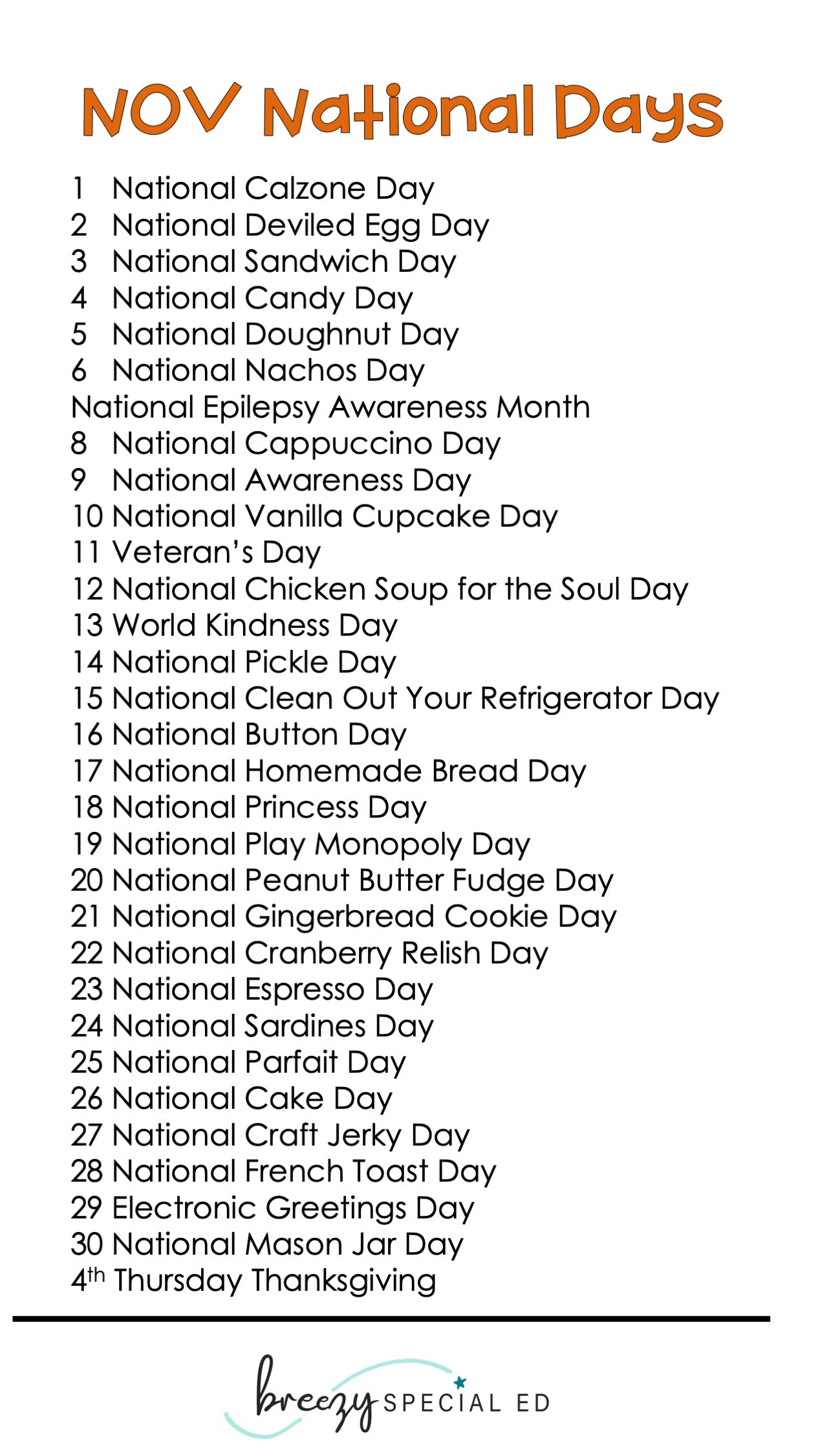 National Days November Differentiated Journals for special education