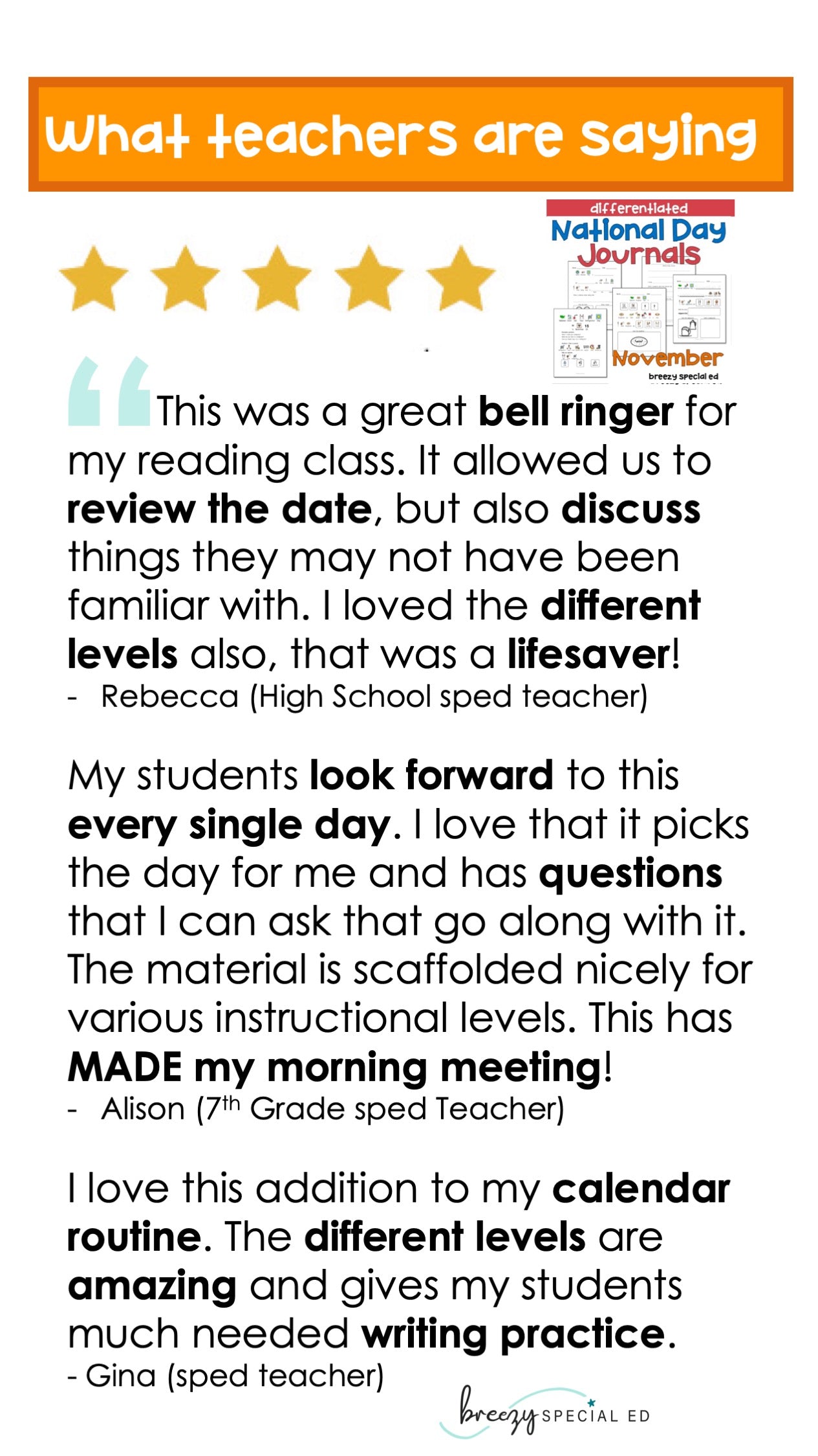 National Days November Differentiated Journals for special education