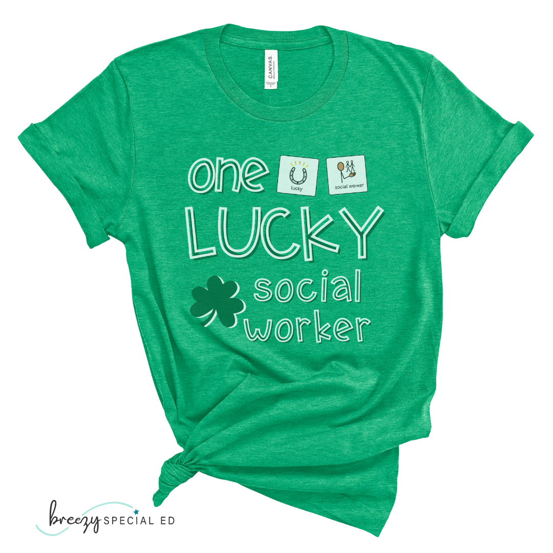 Lucky Social Worker Shirt with Symbol Support | Special Education Social Worker Teacher Tee
