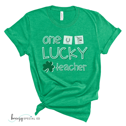 Lucky Teacher with Symbol Support | St Patrick's Day | Special Education Teacher Tee