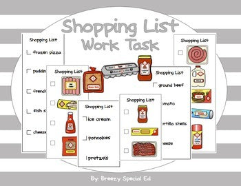 Shopping List Work Task for Special Education