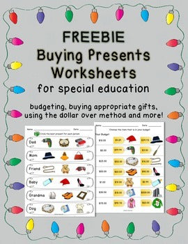 FREEBIE Shopping for Christmas Presents - Worksheets for Special Education